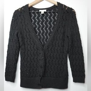 Black cable knit button up cardigan womens size small